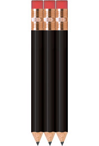Black Golf Pencils With Eraser - Round - Bulk