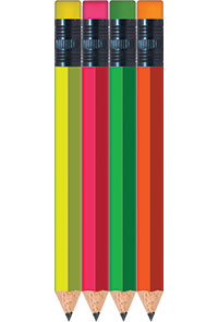Assorted Neon Golf Pencils With Eraser - Hexagon - Bulk